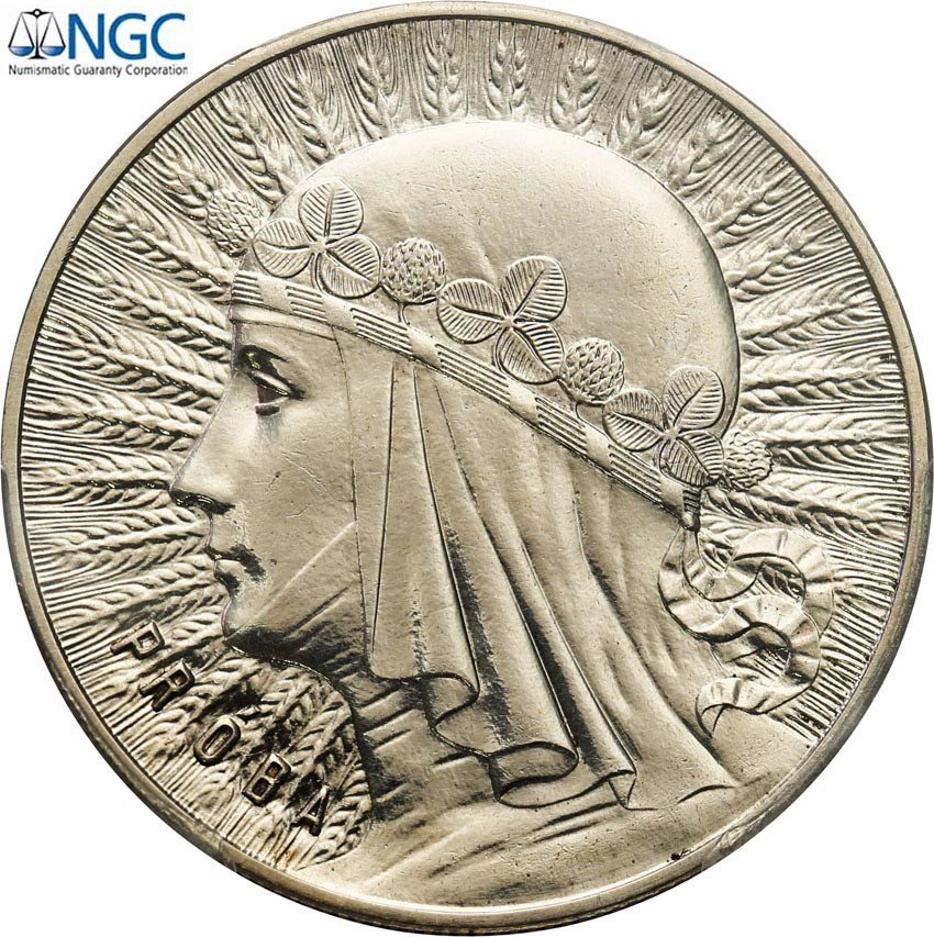 II RP. PRÓBA 10 złotych 1932, głowa kobiety, srebro PCGS SP60 (MAX)