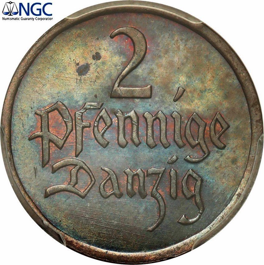 Wolne Miasto Gdańsk / Danzig. 2 fenigi 1926 NGC MS62 BN