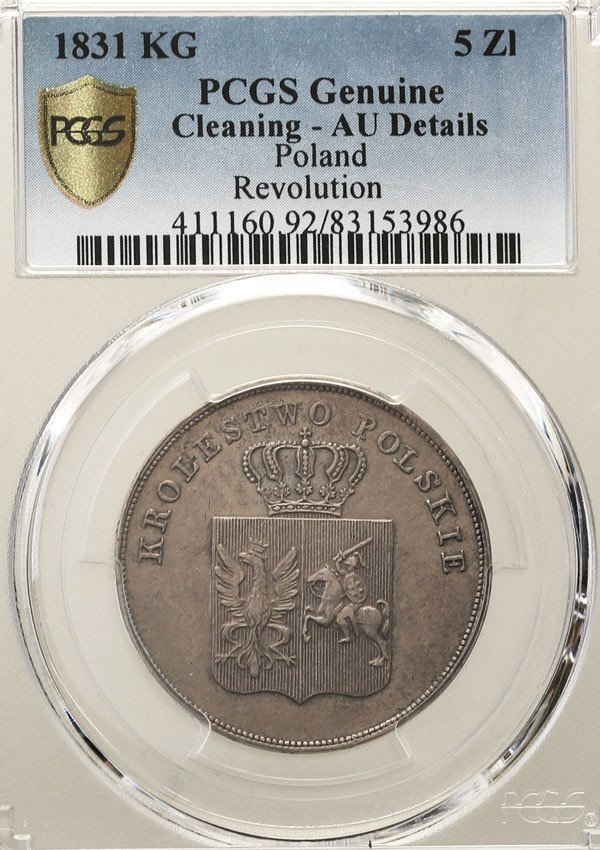 Powstanie Listopadowe. 5 złotych 1831 KG PCGS Genuine AU Details