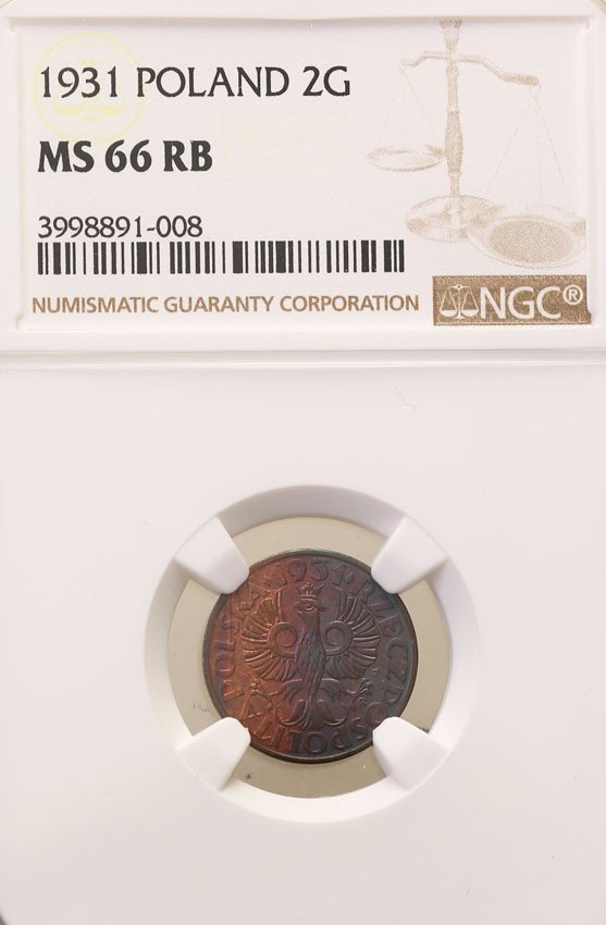 II RP. 2 grosze 1931 NGC MS66 RB (MAX)