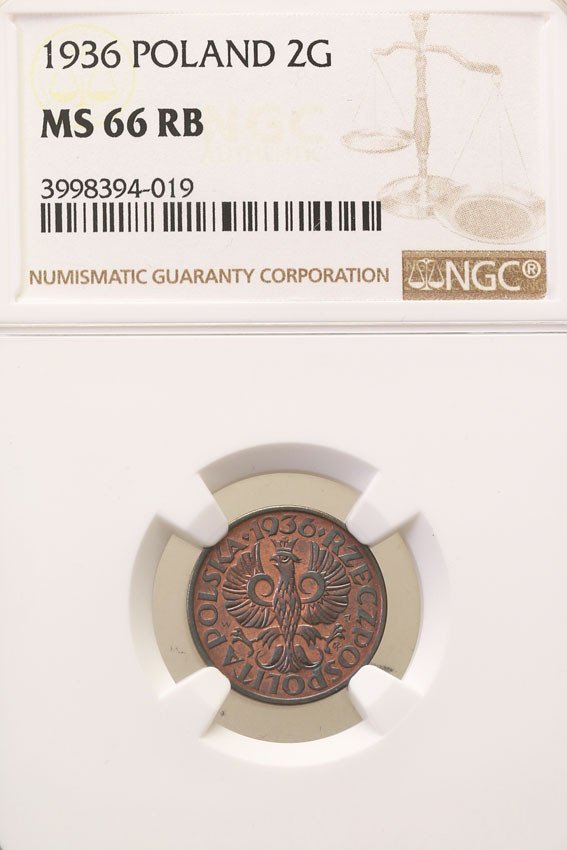 II RP. 2 grosze 1936 NGC MS66 RB (MAX)