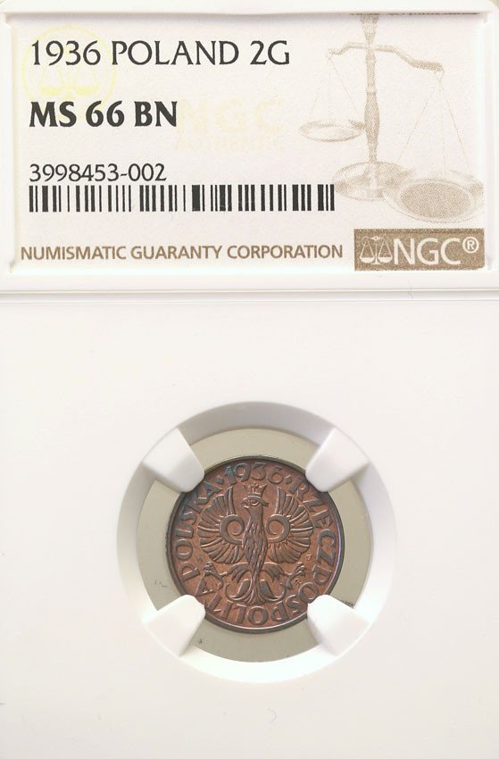 II RP. 2 grosze 1936 NGC MS66 BN (MAX)
