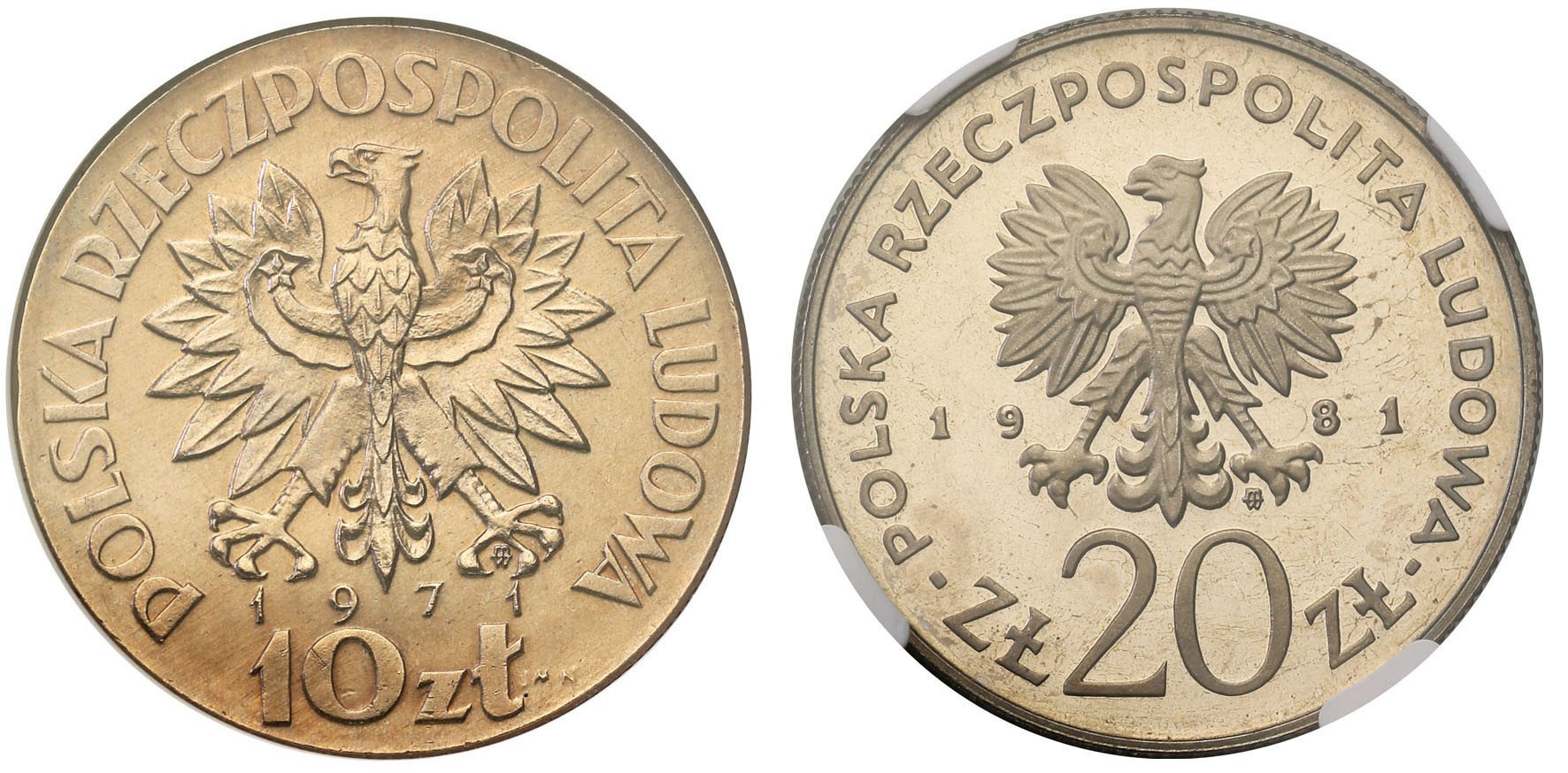 PRL. PRÓBA Zestaw 10 złotych 1971 + 20 złotych 1981