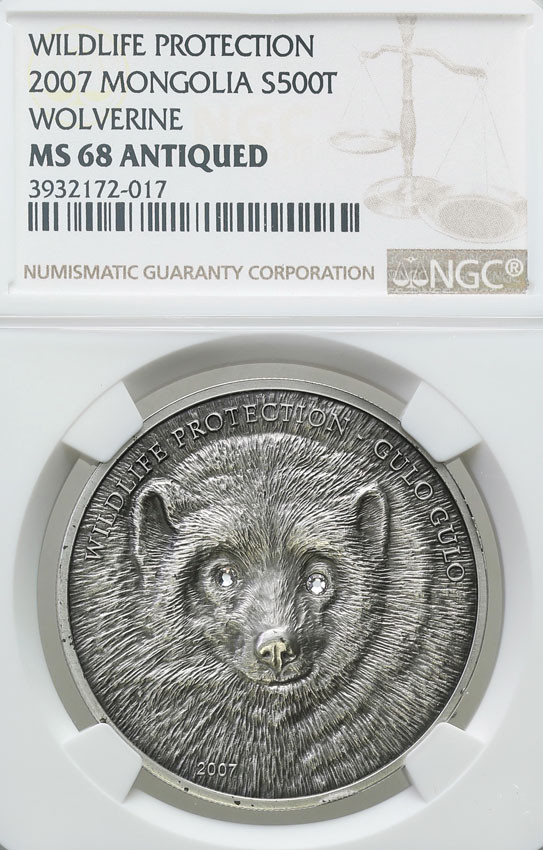 Mongolia. 500 Tugrików 2007 Gulo-gulo NGC MS68 ANTIQUED