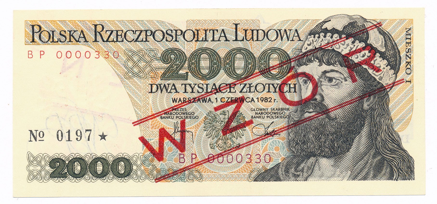 Banknot. PRL 2.000 złotych 1982 seria BP WZÓR/SPECIMEN