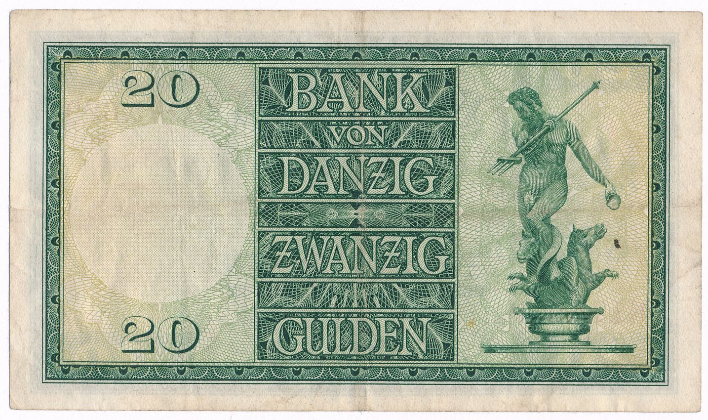 Banknot. Wolne Miasto Gdańsk 20 guldenów 1937