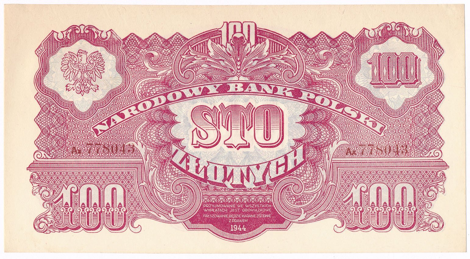 Banknot. Polska powojenna 1944-1952. 100 złotych 1944 ...owe seria AX (R4)