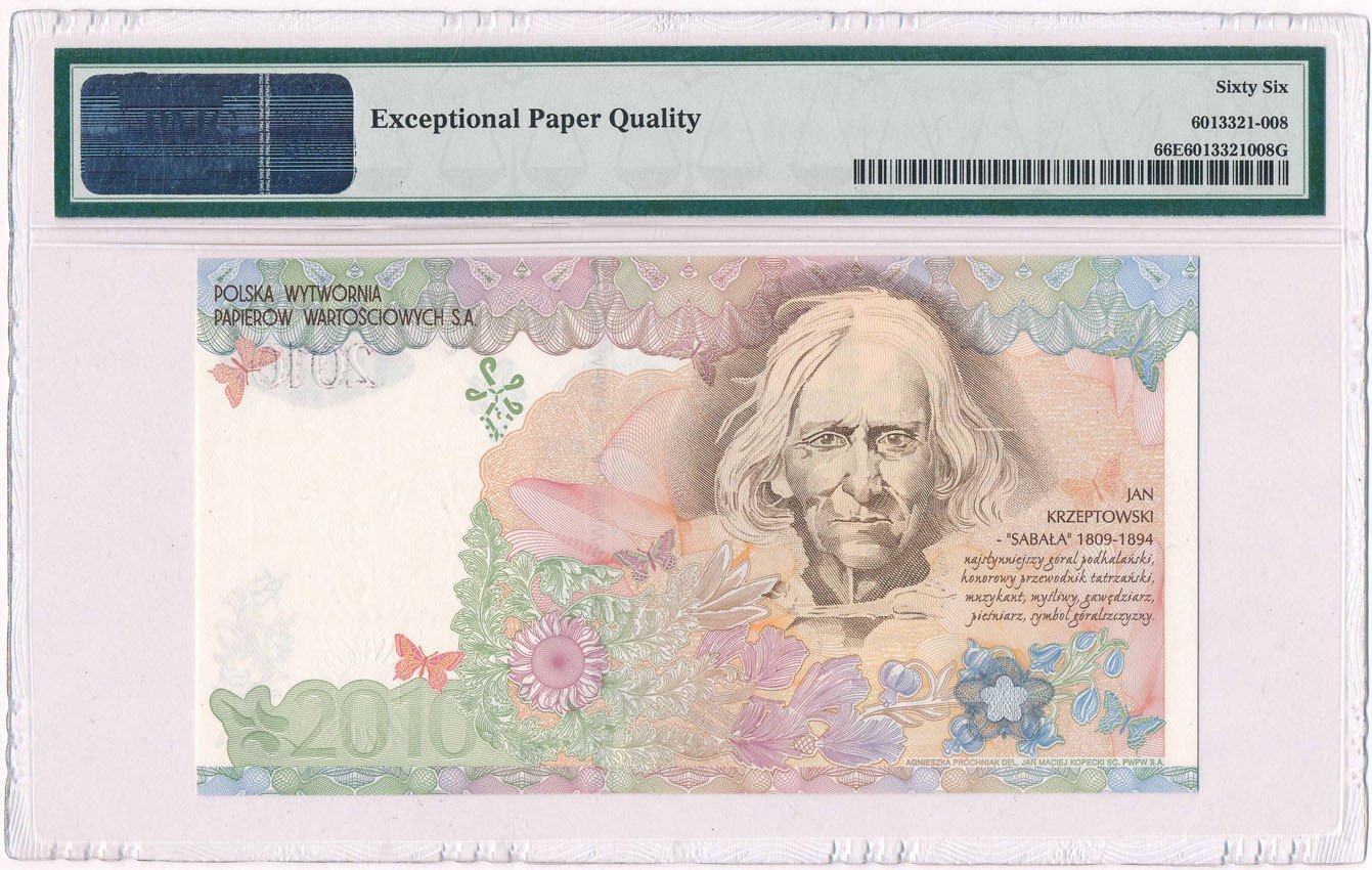 Banknot. PWPW banknot testowy 2010 SABAŁA PMG 66  EPQ