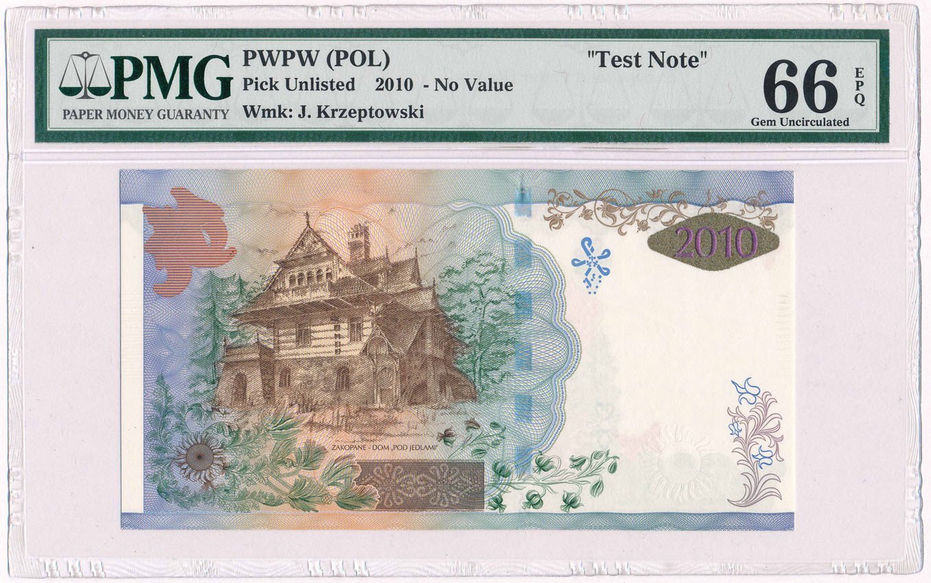 Banknot. PWPW banknot testowy 2010 SABAŁA PMG 66  EPQ