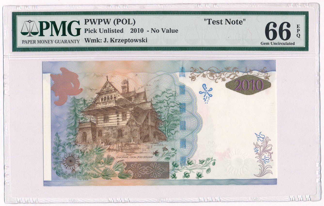 Banknot. PWPW banknot testowy 2010 SABAŁA PMG 66  EPQ