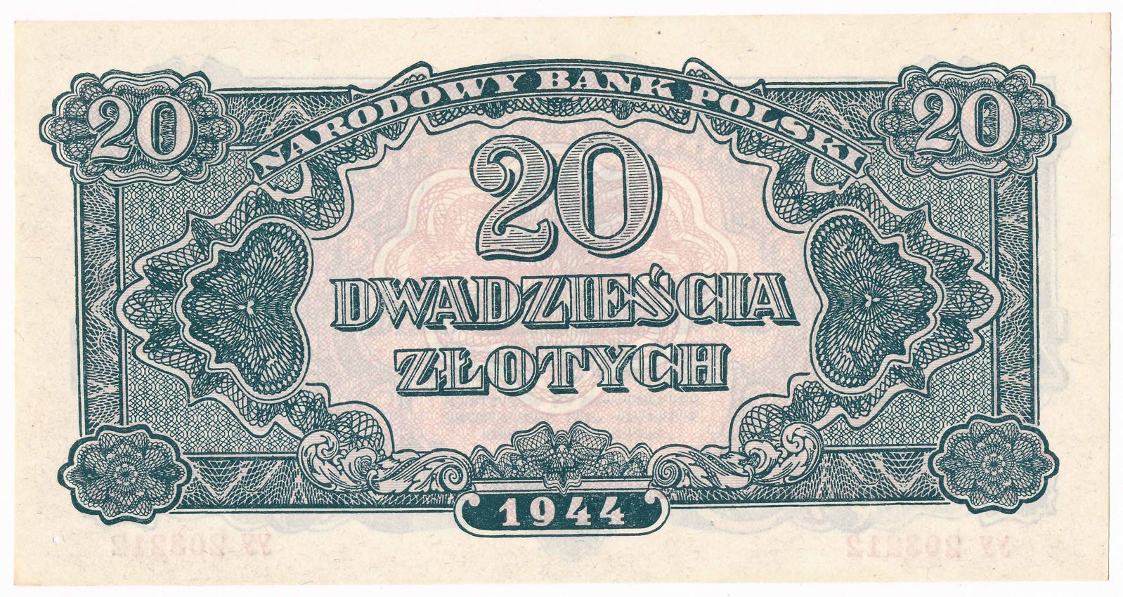 Banknot. Polska powojenna 1944-1952. 20 złotych 1944 ...owe seria YY