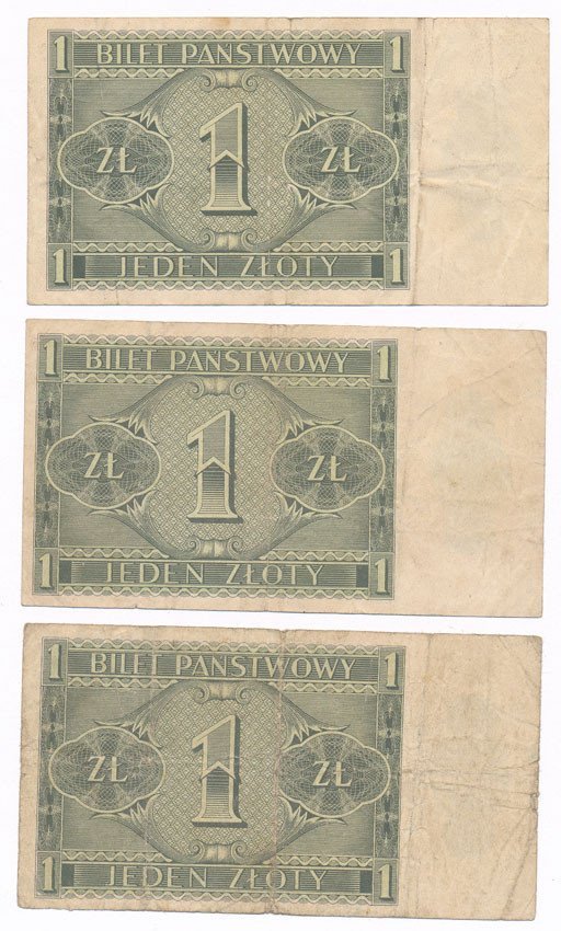 Zestaw trzech banknotów  1 złoty 1938