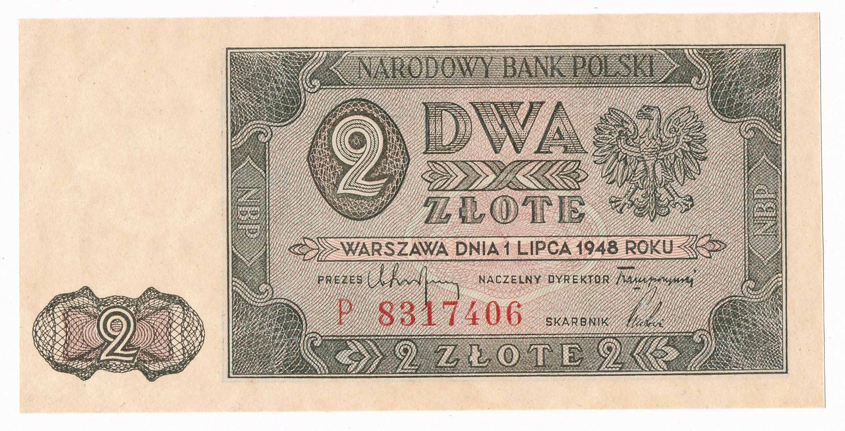 Banknot. Rzeczpospolita Polska 1944-1952. 2 złote 1948 seria P