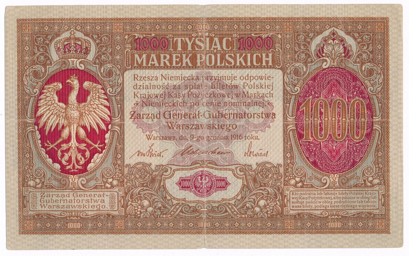 Banknot. Generalne Gubernatorstwo 1.000 marek polskich 1916 seria A