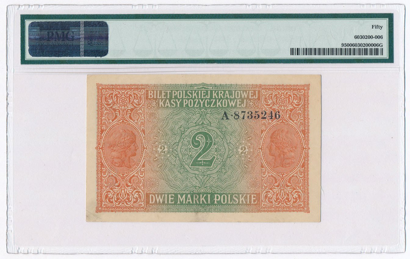 Banknot. Generalne Gubernatorstwo 2 marki polskie 1916 Generał seria B PMG 50
