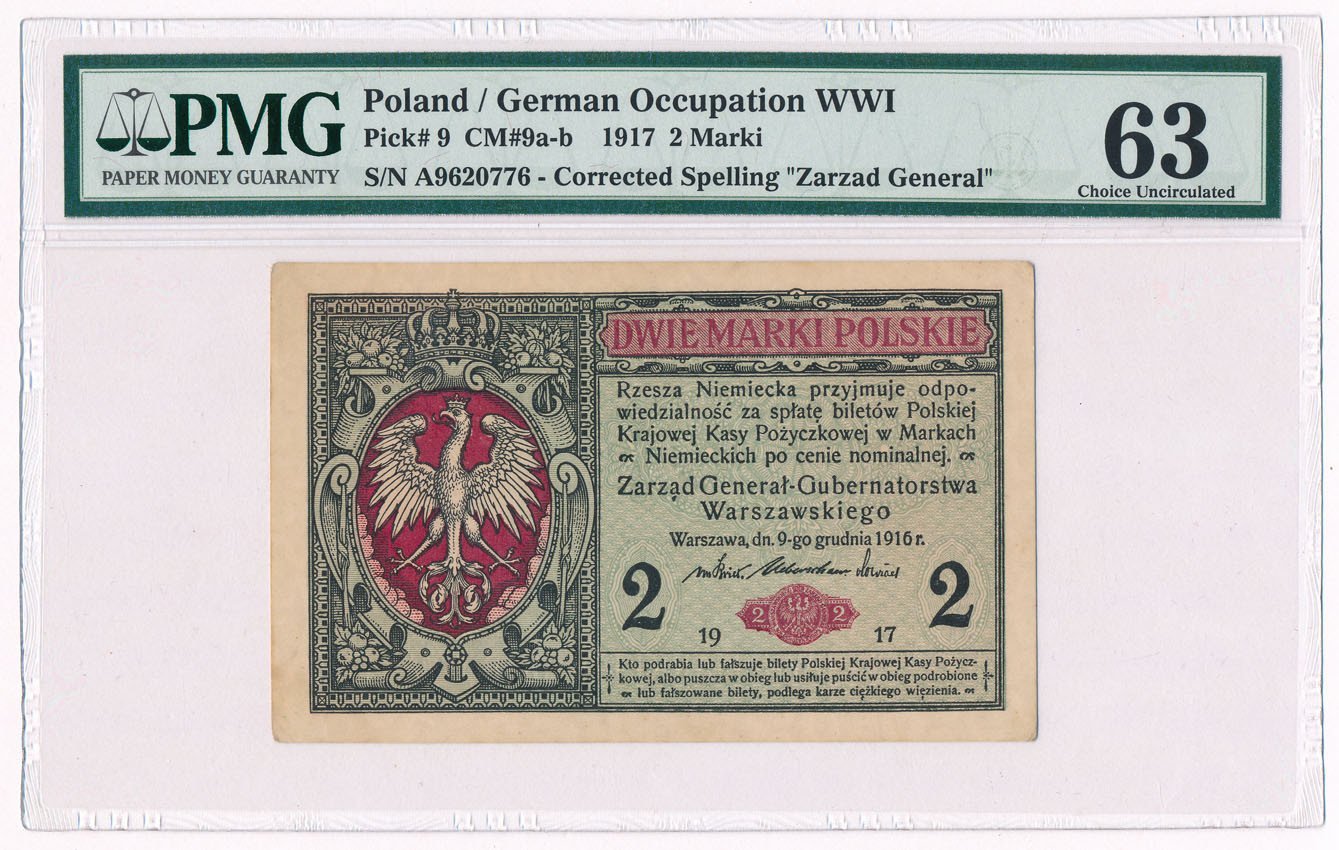 Banknot. Generalne Gubernatorstwo 2 marki polskie 1916 Generał seria A PMG 63