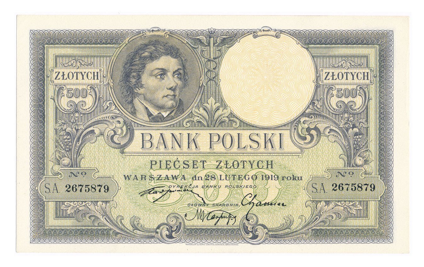 Banknot. 500 złotych 1919 seria A Kościuszko