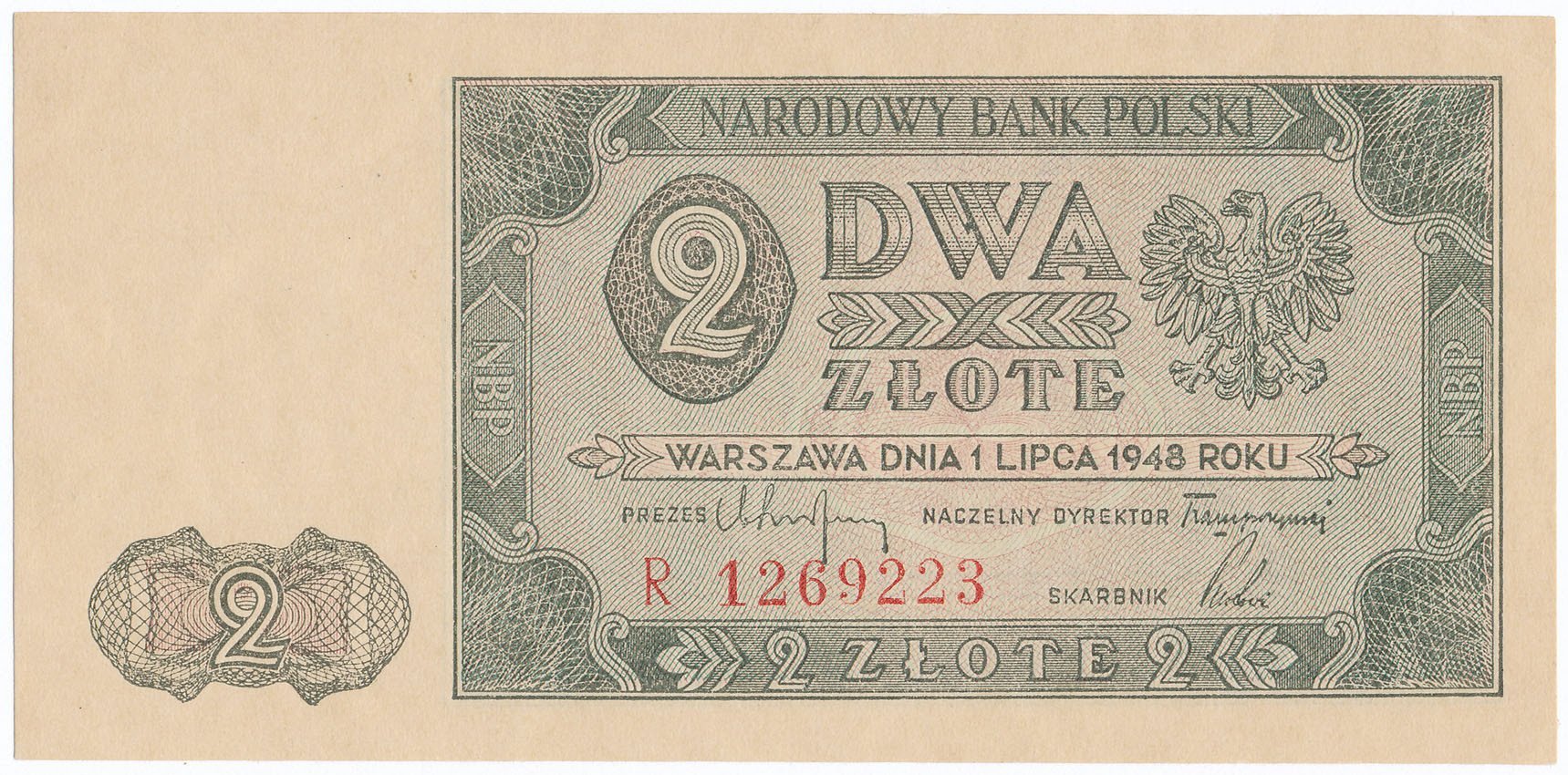 Banknot. Rzeczpospolita Polska 1944-1952. 2 złote 1948 Rzadka jednoliterowa seria A