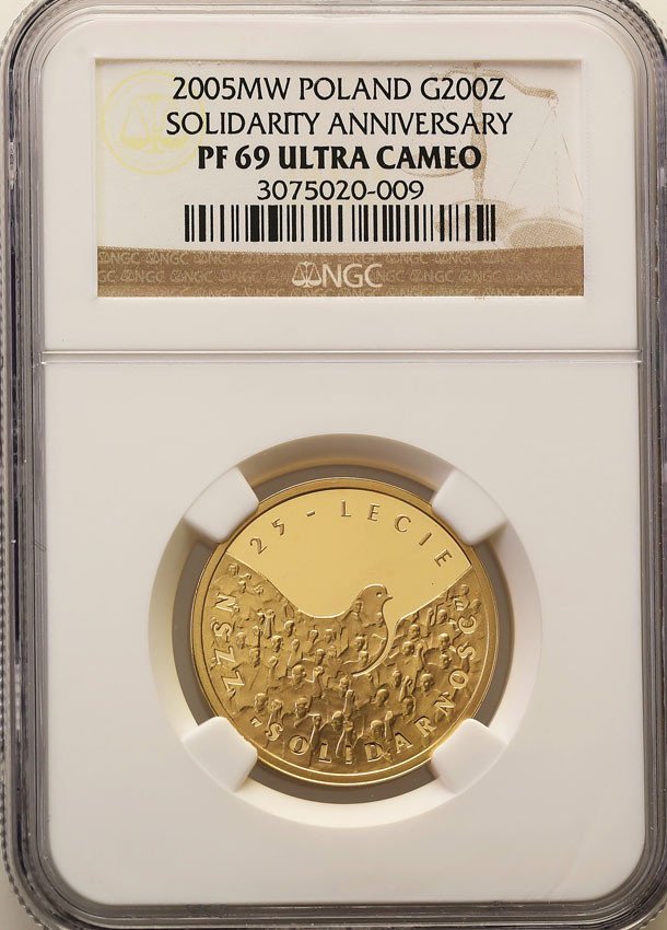 III RP. 200 złotych 2005 25 lat Solidarności NGC PF69 ULTRA CAMEO