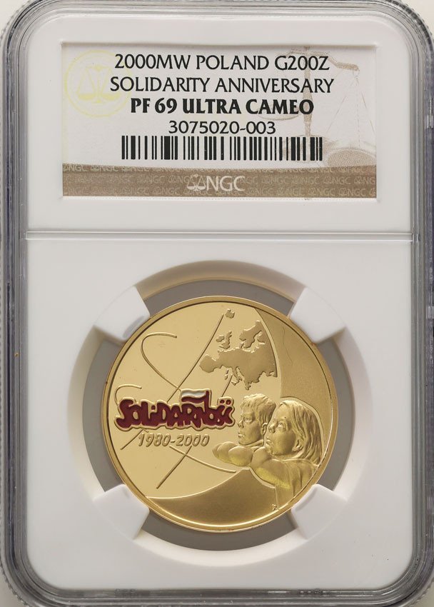 III RP. 200 złotych 2000 Solidarność NGC PF69 ULTRA CAMEO