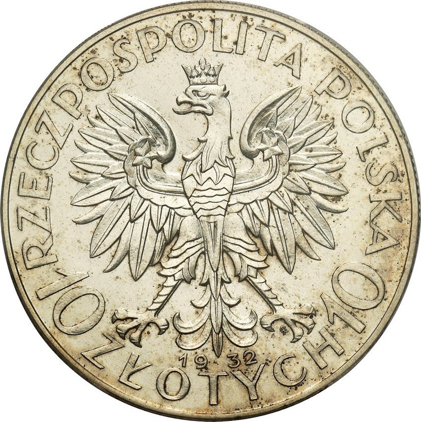 II RP. PRÓBA 10 złotych 1932, głowa kobiety, srebro PCGS SP60 (MAX)