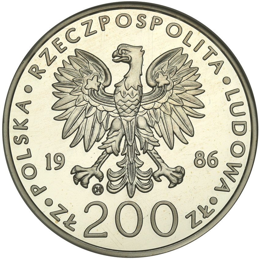 PRL. 200 złotych 1986 Jan Paweł II stempel lustrzany