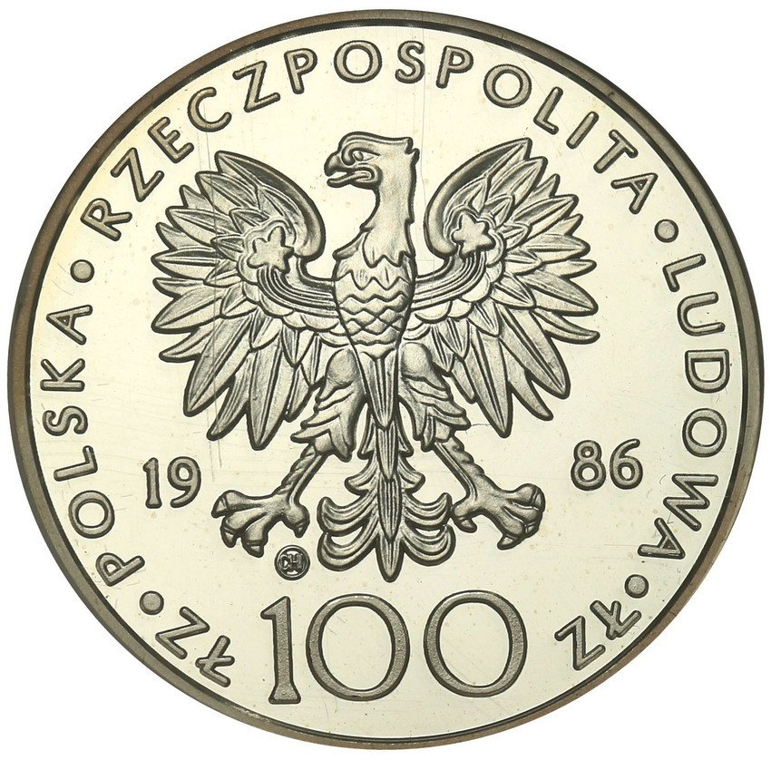 PRL. 100 złotych 1986 Jan Paweł II STEMPEL LUSTRZANY