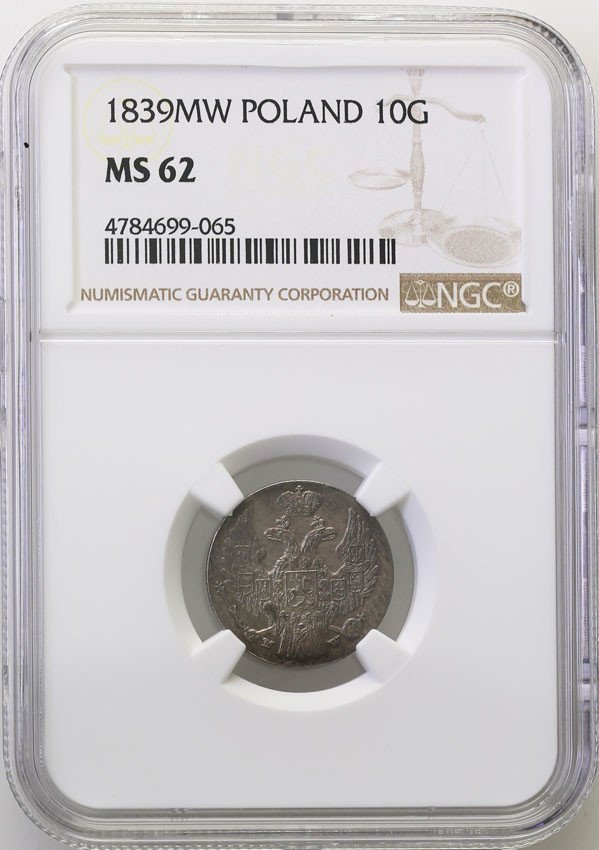 Polska XIX w./Rosja. Mikołaj I.10 groszy 1839 Warszawa NGC MS62
