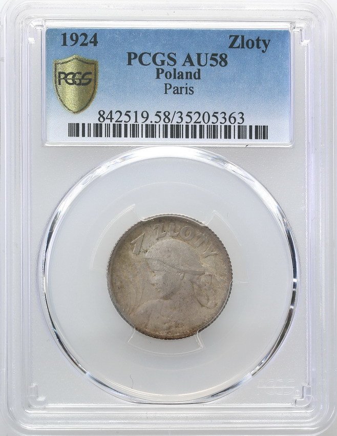 II RP. 1 złoty 1924 Paryż PCGS AU58