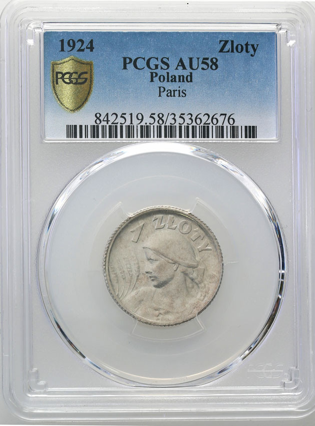II RP. 1 złoty 1924 kobieta z kłosami PCGS AU58