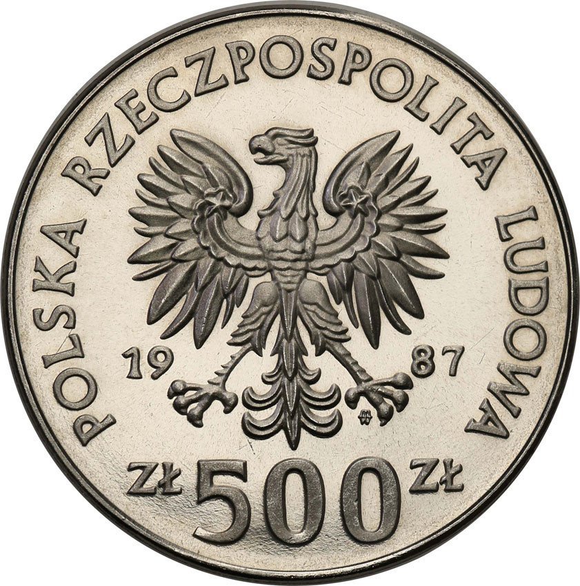 PRL. PRÓBA Nikiel 500 złotych 1987 ME. W piłce nożnej