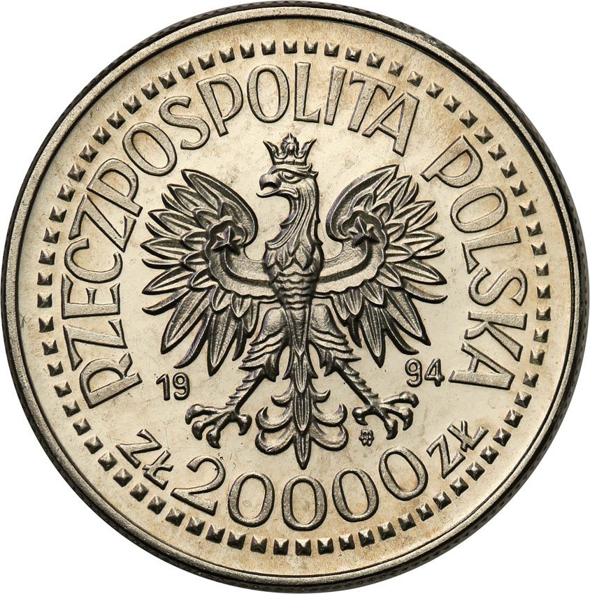 III RP. PRÓBA Nikiel 20 000 złotych 1994 Zygmunt Stary