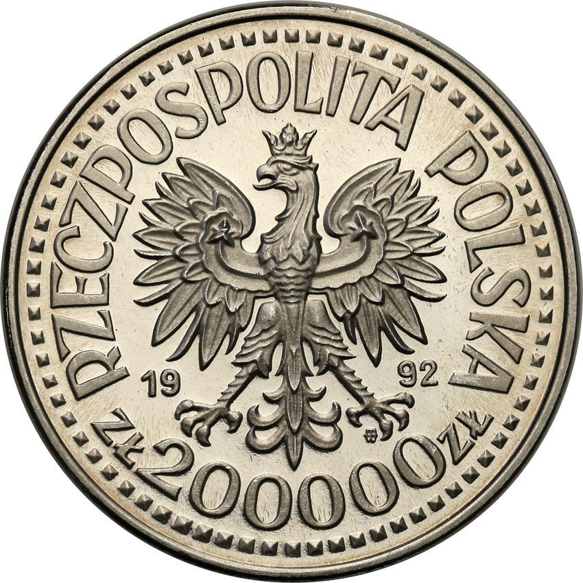 III RP. PRÓBA Nikiel 200 000 złotych 1992 Władysław Warneńczyk półpostać