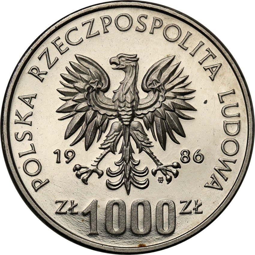 PRL. PRÓBA Nikiel 1000 złotych 1986 Pomoc Szkole