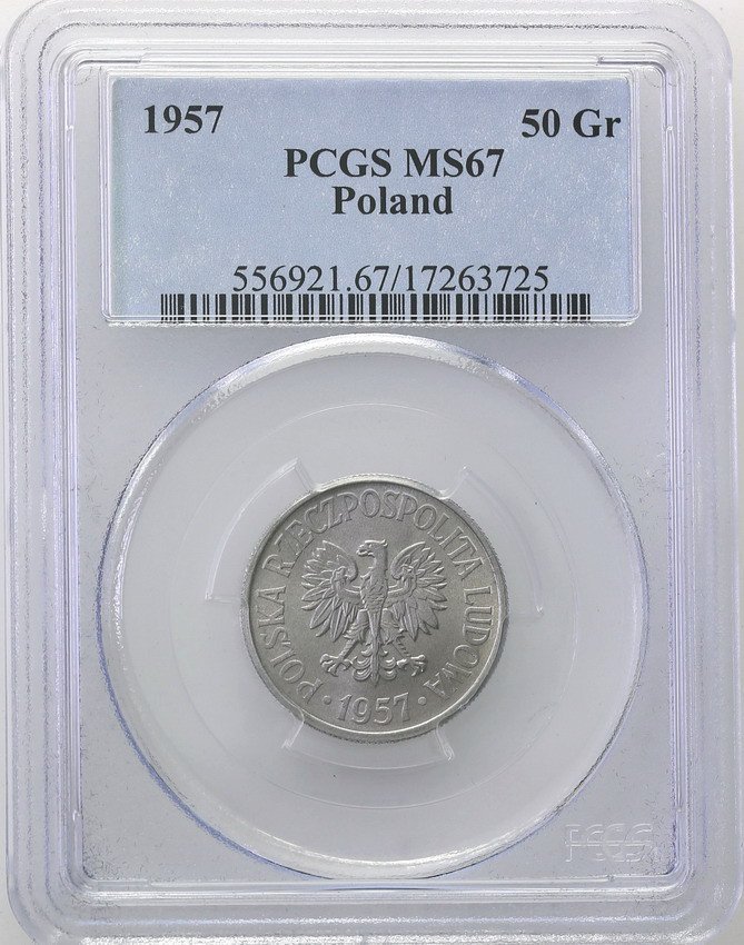 PRL. 50 groszy 1957 aluminium PCGS MS67 (MAX)