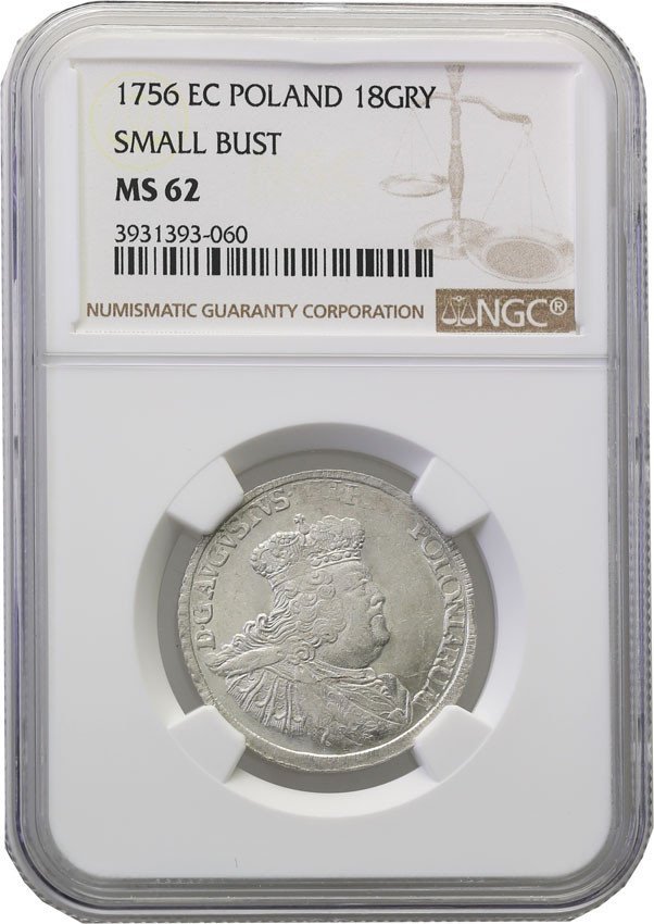 August III Sas. Ort (18 groszy) 1756, Lipsk NGC MS62