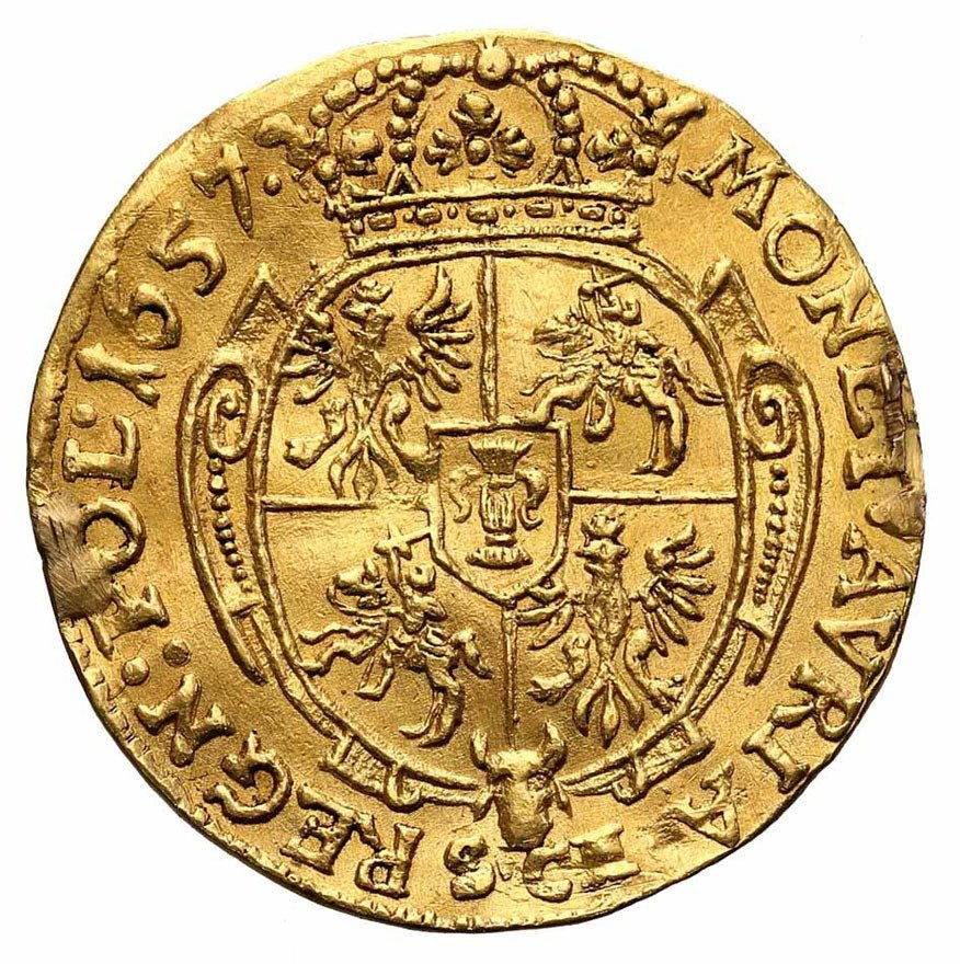 Jan II Kazimierz. Dwudukat koronny 1657, Kraków ex kolekcja Styki - RZADKOŚĆ R7