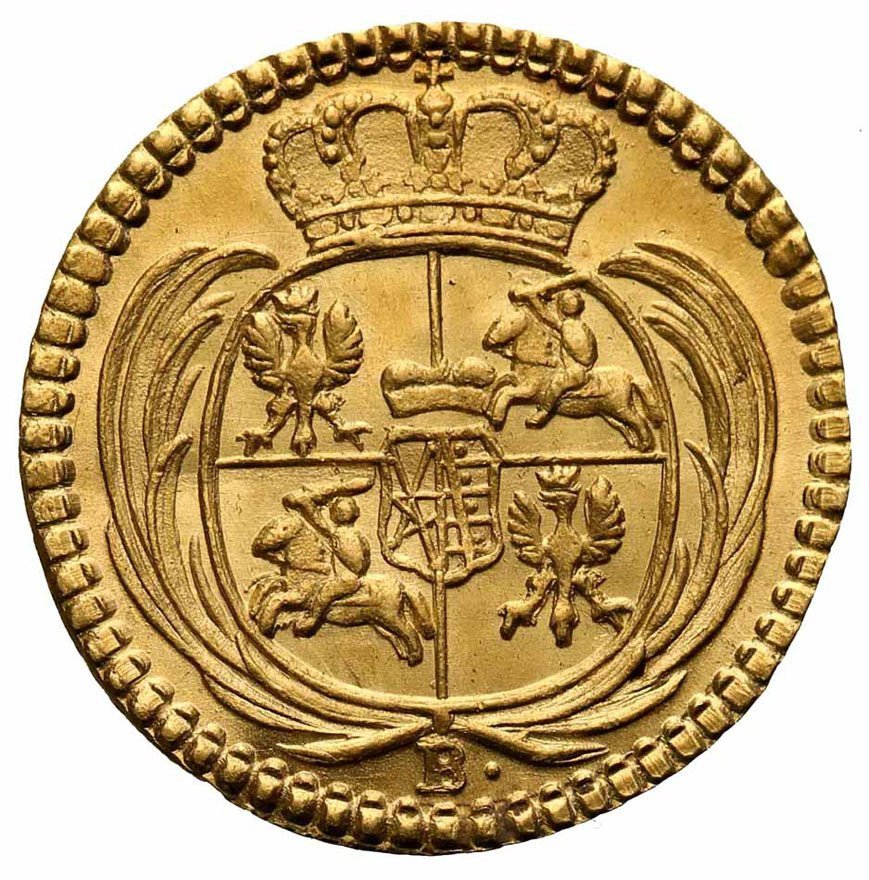 August III Sas. 1/48 talara, półgrosz w złocie wagi 1/2 dukata 1757, Drezno
