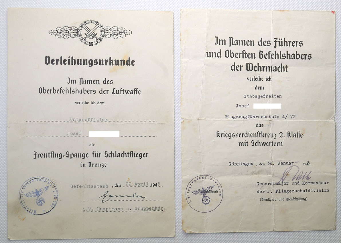 Niemcy III Rzesza 2 nadania odznaczeń dla pilota