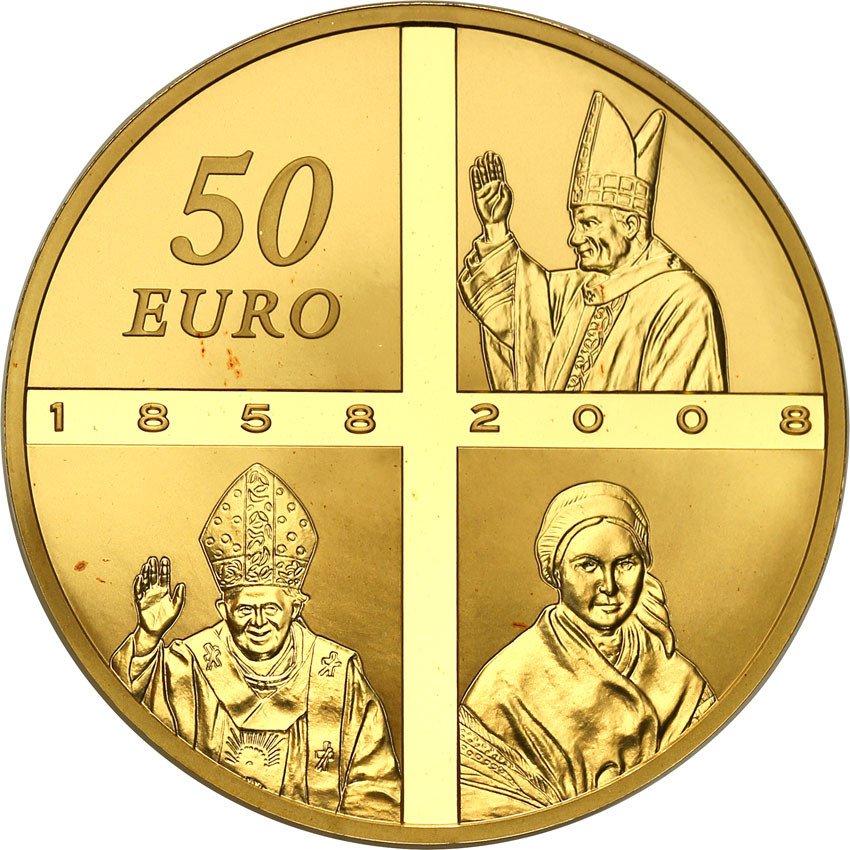 Francja. 50 Euro 2008 Lourdes - Jan Paweł II