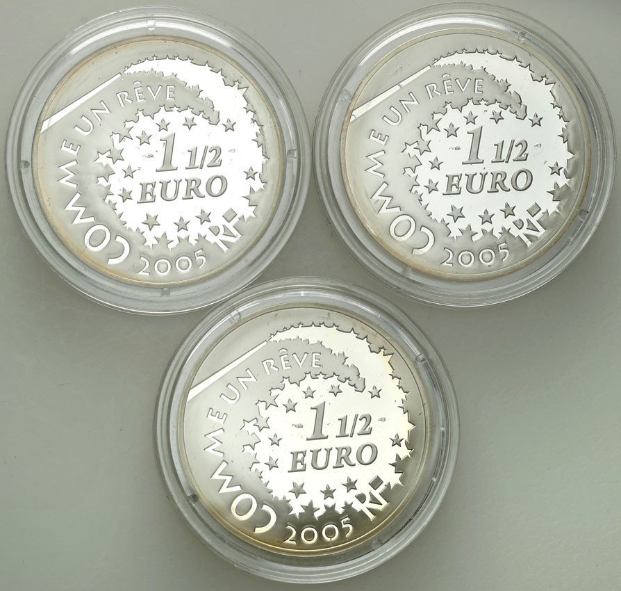 Francja. 1.5 Euro 2005 Hello Kitty, zestaw 3 monet