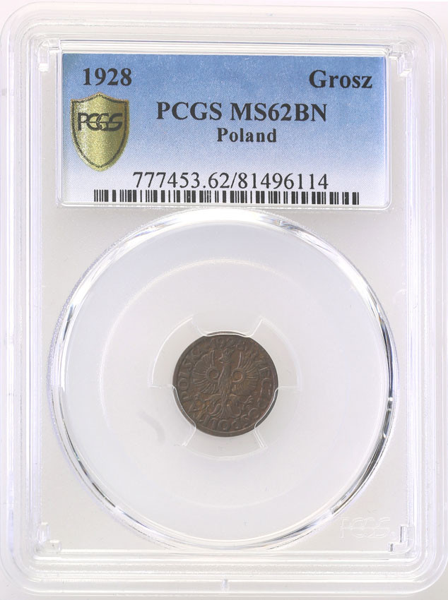 II RP. 1 grosz 1928 PCGS MS62 BN