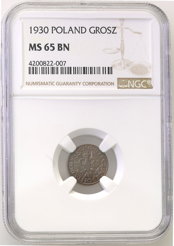 II RP. 1 grosz 1930 NGC MS65 BN (2 MAX)