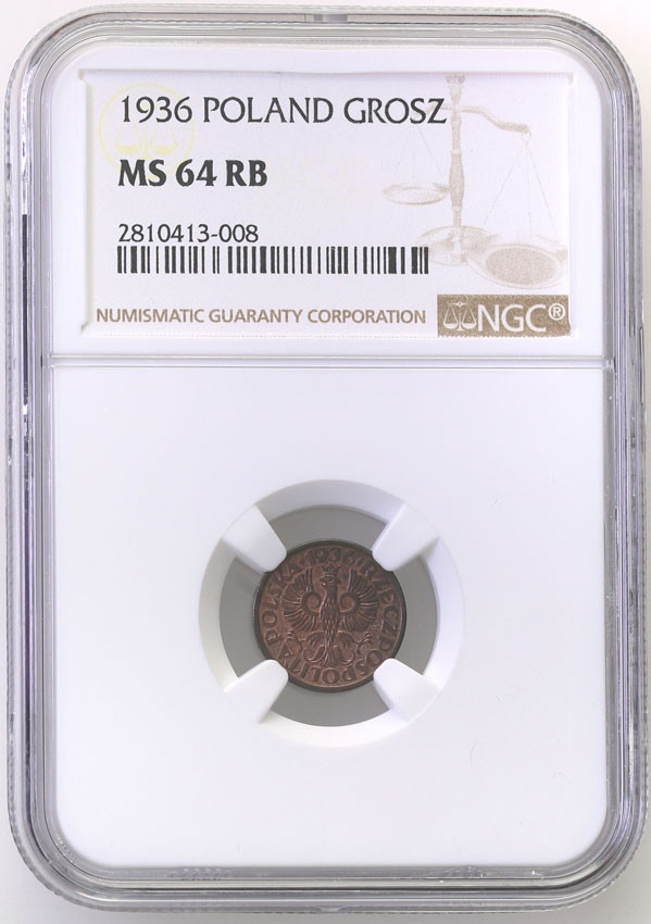 II RP 1 grosz 1936 NGC MS64 RB