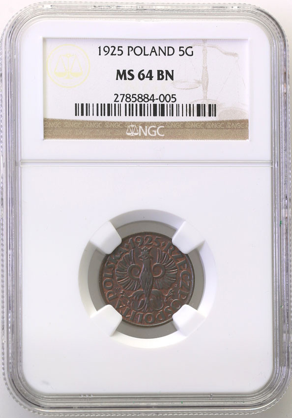 II RP. 5 groszy 1925 NGC MS64 BN (2 MAX)