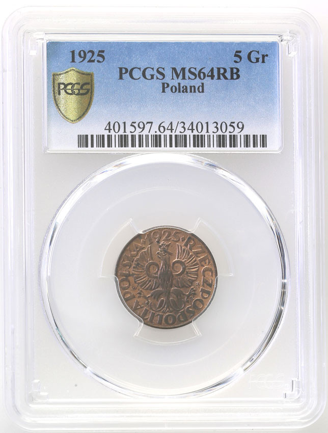 II RP. 5 groszy 1925 PCGS MS64 RB (MAX)