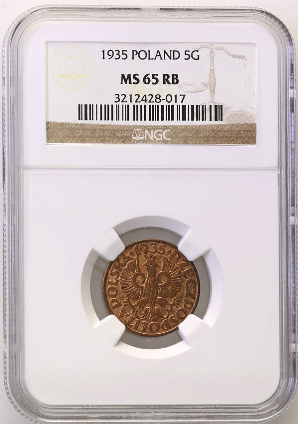 II RP. 5 groszy 1935 NGC MS65 RB (MAX)
