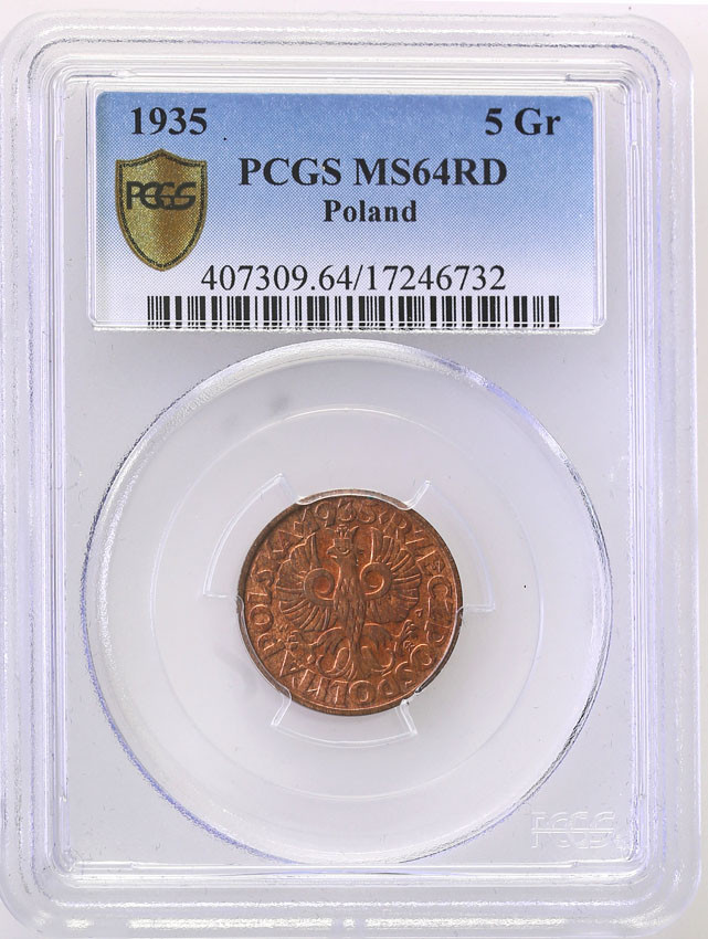 II RP. 5 groszy 1935 PCGS MS64 RD (2 MAX)