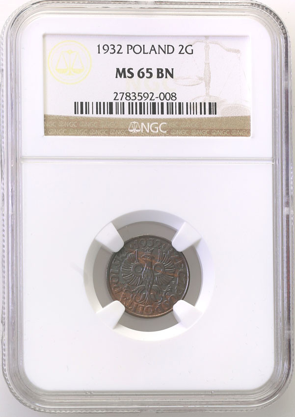 II RP. 2 grosze 1932 NGC MS65 BN (2 MAX)