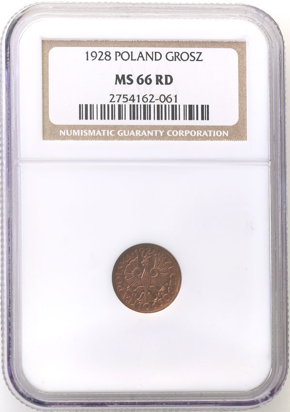 II RP. 1 grosz 1928 NGC MS66 RD (MAX)